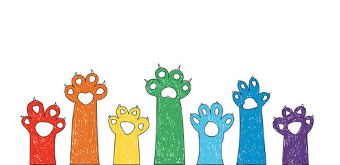 Set of colored cat paws, colorful.  Rainbow. Vector illustration for your design. Can be used as logo/icon or brochure template. Easy to change colors.