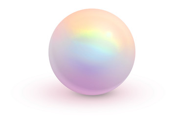 Realistic single shiny natural rainbow sea pearl with light effects isolated on white background. Spherical beautiful orb with transparent glares and highlights. Jewel gems. 3D render.