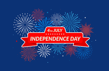 Happy Independence Day 4th of July. Banner on festive fireworks background. Vector design.