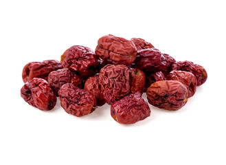 Dry red jujubes isolated on white background