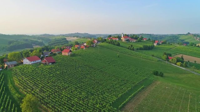 Kog aerial view - village in the hills northeast of Ormož in northeastern Slovenia