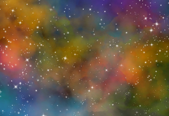 Star field in galaxy space with nebula, abstract watercolor digital art painting for texture background