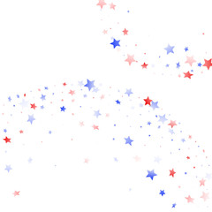 Flying red blue white star sparkles on white vector american patriotic background.