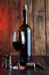 Glass of fine italian red wine.Candle light.Studio photography.