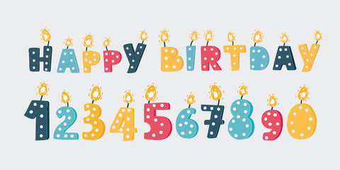 Happy Birthday text candles and numbers.