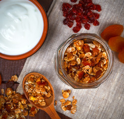 Granola in bowl and yogurt