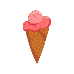 Hand drawn pink starwberry ice cream.