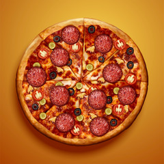 Top view of pepperoni pizza