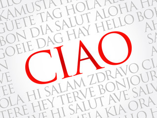 Ciao (Hello Greeting in Italian) word cloud in different languages of the world