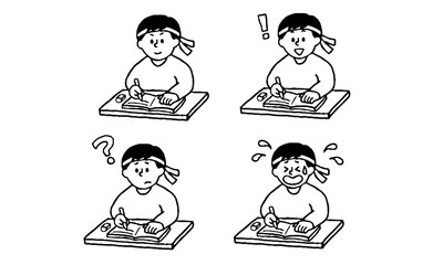 ハチマキをまいて勉強する男性セット（シンプル）