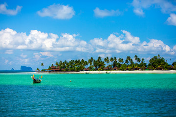 Beautiful Seaside Landscape Summer Beach With Mountain , Mook Island Trang Thailand.