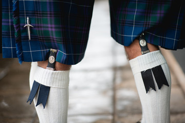 Close up of Gay Wedding Male couple, wearing a welsh Kilt