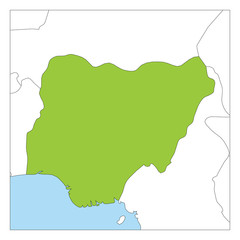 Map of Nigeria green highlighted with neighbor countries