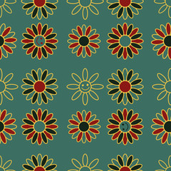 Fototapeta na wymiar Seamless vintage geometric pattern with simple flower shapes. Surface print design.