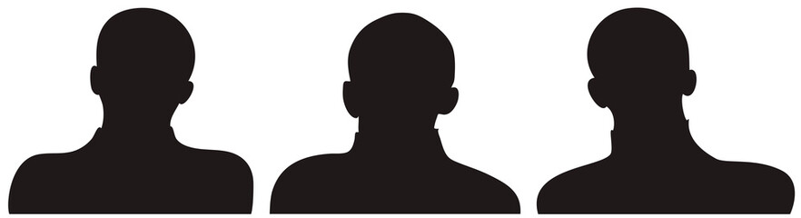 Employee business team as a silhoutte in black color. Set of three different businessmen heads and shoulders. EPS10 vector illustration.
