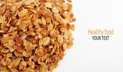 Organic homemade Granola Cereal with oats and almond. Texture oatmeal granola or muesli as background. Food concept. Healthy and wholesome food.