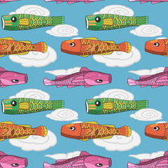 koi fish slug chilled day seamless pattern hand drawn