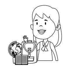 happy student girl with schoolbag and world map