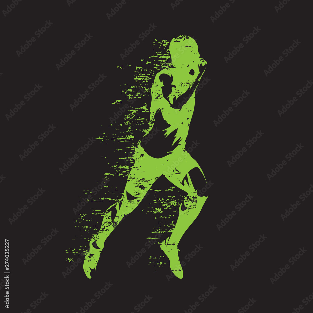 Wall mural Running man, abstract green vector illustration. Run, sprinting athlete