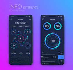 Fototapeta premium Vector graphics mobile infographics with two and four options. Template for creating mobile applications, workflow layout, diagram, banner, web design, business reports with 2 and 4 steps