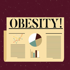 Conceptual hand writing showing Obesity. Business photo text Medical condition Excess of body fat accumulated Health problem Colorful Layout Design Plan of Text Line, Bar and Pie Chart.