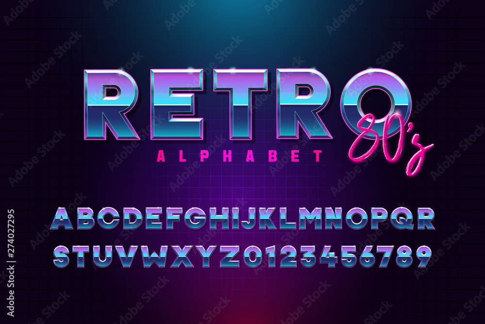 Aufkleber retro font effect based on the 80s. vector design 3d text elements based on retrowave, synthwave gra