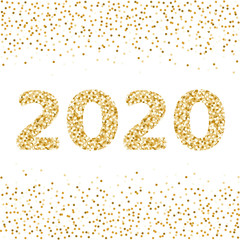 2020 golden New Year. Winter holiday background golden confetti. Vector illustration isolated on white background.