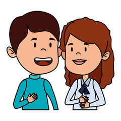 happy little students couple characters