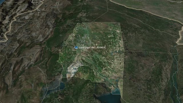 Santiago Del Estero - province of Argentina zoomed on the satellite map of the globe. Animation 3D