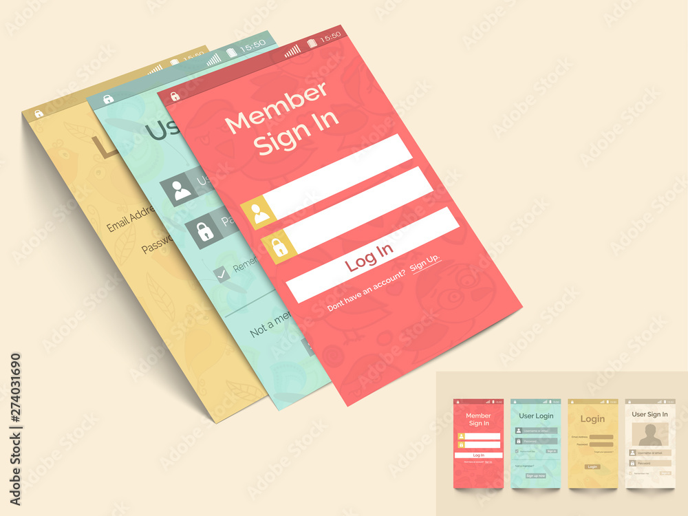 Poster concept of mobile interface with login template.