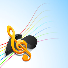 3D musical notes with colorful waves.