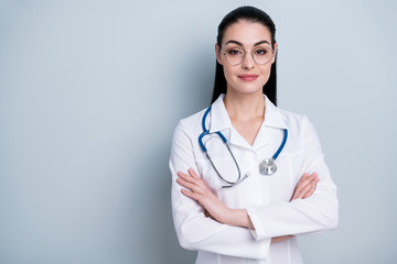 Close up photo beautiful amazing she her lady young doctor first working day hospital ready begin...