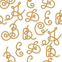 Rope Alphabet Seamless Pattern on White Background.