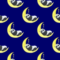 Obraz na płótnie Canvas Pattern seamless children's illustration panda sleeps stars clouds moon watercolor illustration digital paper scrapbooking design stickers greeting cards kids textiles