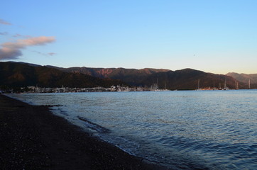 view on the evening sea in Marmaris, Turkey
