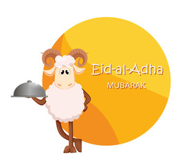 Eid al Adha Mubarak greeting card with funny ram