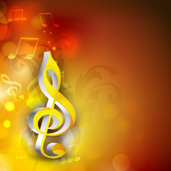 Shiny golden g-clef with notes.