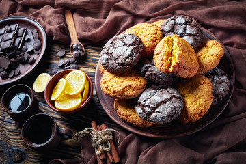 Cracked lemon and chocolate biscuits on a plate