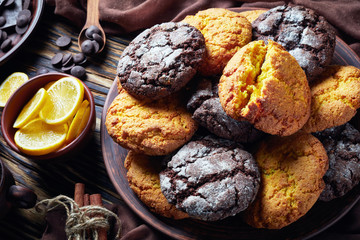 Cracked lemon and chocolate biscuits on a plate