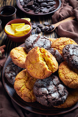Cracked lemon and chocolate biscuits on a plate