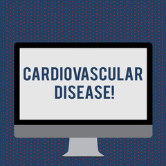 Text sign showing Cardiovascular Disease. Conceptual photo conditions involve narrowed or blocked blood vessels Blank White Computer Monitor WideScreen Mounted on a Stand for Technology.