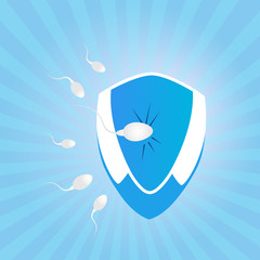 Sperm hits the shield. Barrier. World Contraception Day. Protection against sexually transmitted diseases.