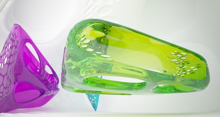 Abstract white and colored glasses interior  with window. 3D illustration and rendering.