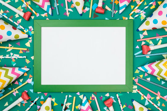 Blank card with colorful party items