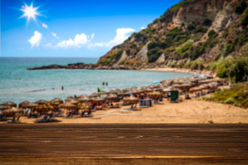Fototapeta premium desk of free space and summer beach landscape 
