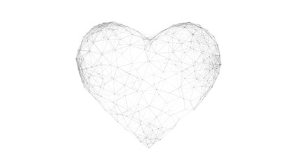 Abstract polygonal heart. Valentine's day. Consists of points, lines. Isolated on white background. 3D render