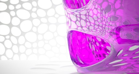 Abstract white and colored glasses interior  with window. 3D illustration and rendering.