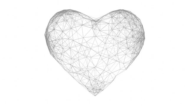 Heart shape 3d low poly connected dots. isolated on white background. 3d illustration