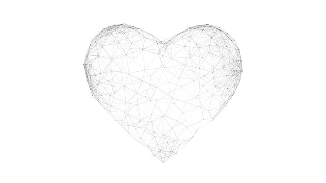 Abstract polygonal heart. Valentine's day. Consists of points, lines. Isolated on white background. 3D render