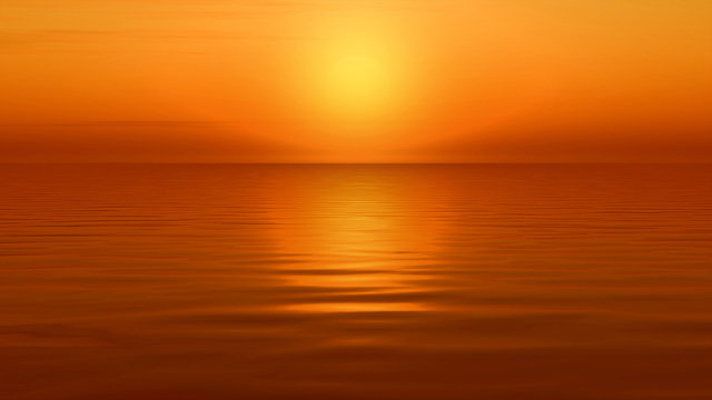 Sunset ocean horizon sky clouds sunset landscape. 3D illustration
